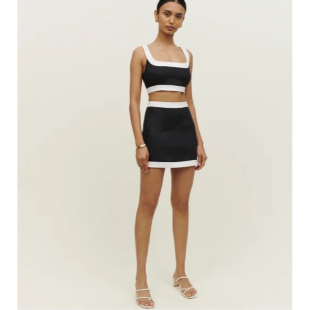 NWT Reformation Tommy black & white Linen Set Top size 6, skirt size 4